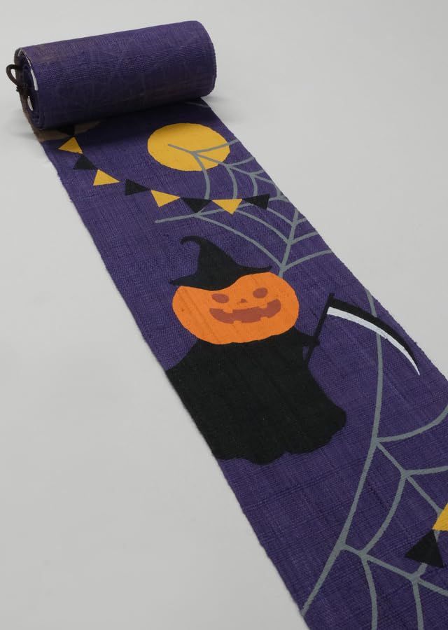 276 京都洛柿庵 のれん Ts-860 細タペ「ハロウィーンパーティ」麻 100%  タペストリー 細タペストリー 掛け軸 インテリア 和モダン 和風