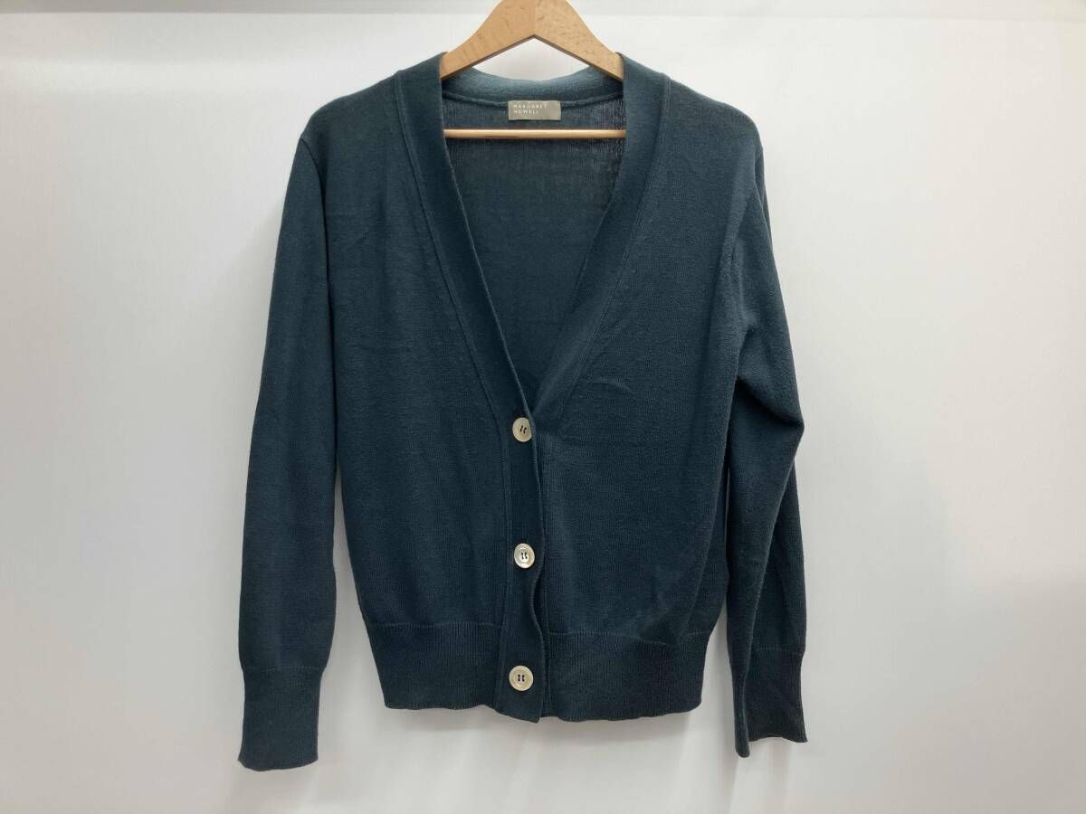 MARGARET HOWELL マーガレットハウエル COTTON CASHMERE V NECK CARDIGAN コットンカシミヤニット グリーン サイズ2 578-0164600