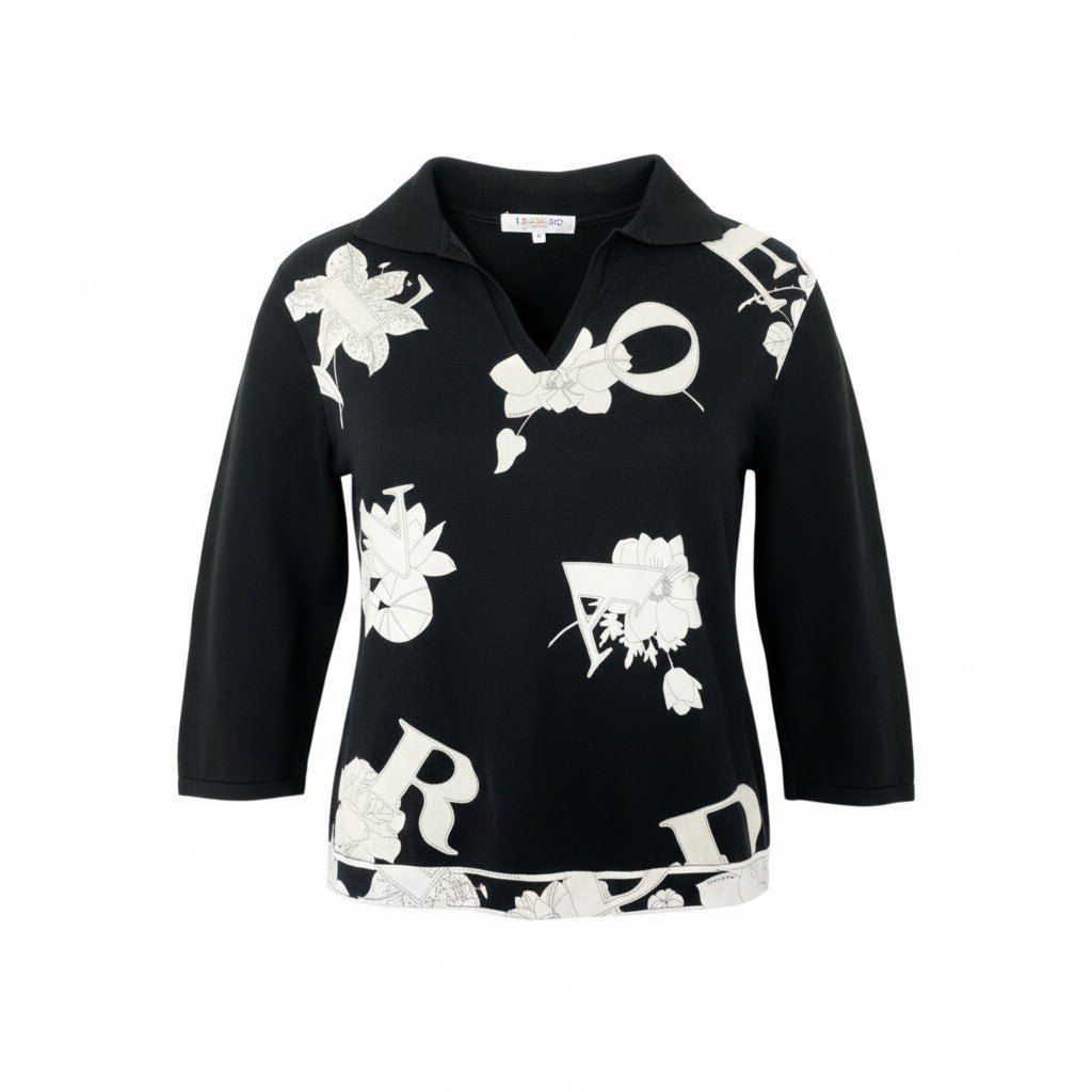 人気！レオナール カシミヤシルククルーネックニット 花柄 38 ブラック 人気！レオナール カシミヤシルククルーネックニット 花柄 38 ブラック