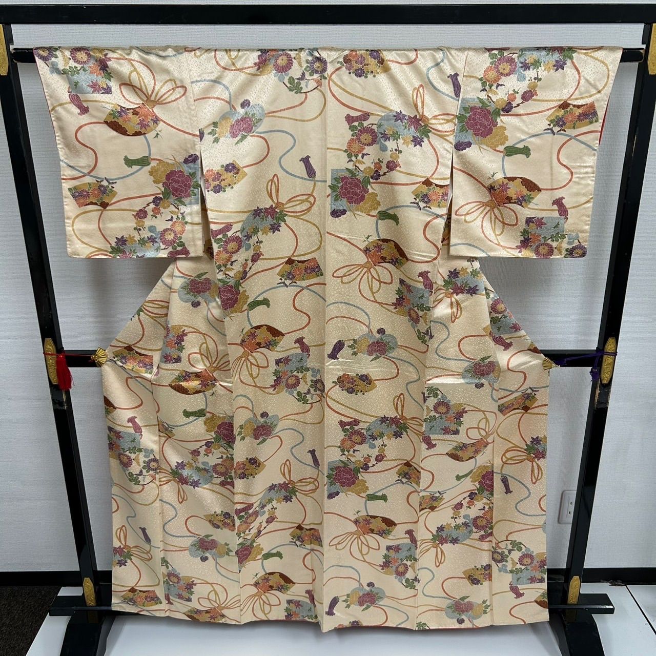 小紋 扇子に花柄 可愛い染め 正絹 着物 MK-1384 - メルカリ