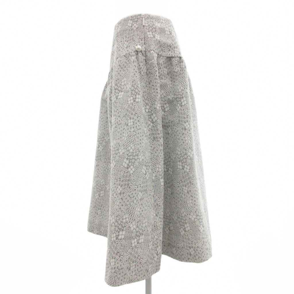 ルネ Rene ベーシック BASIC フレアスカート ひざ丈 38 花柄 グレー 白