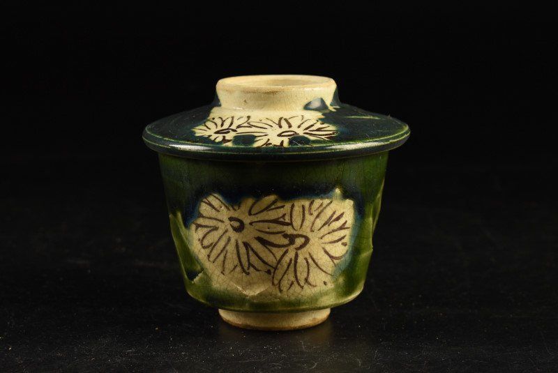 蔵A3152a】織部 菊文 蓋物 蓋茶碗 十客 - メルカリ