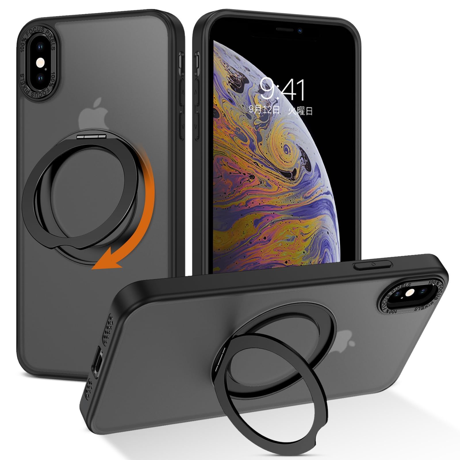 用カバー Max Max Max XS XS XS 6.5インチ アイフォン スマホカバー いPhone 耐衝撃 指紋防止 画面レンズ保護  ストラップホール付き 黄ばみなし 滑り止め ブラック 傷に強い背面 半透明 ワイヤレス対応 360°回転スタンド Mag