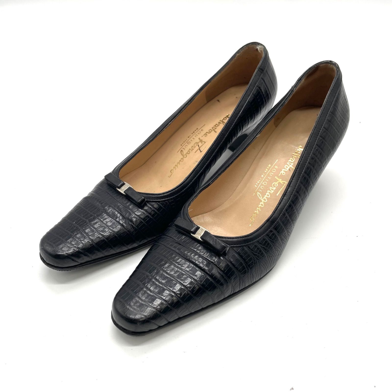 Salvatore Ferragamo フェラガモ クロコダイル型押しレザーヒール