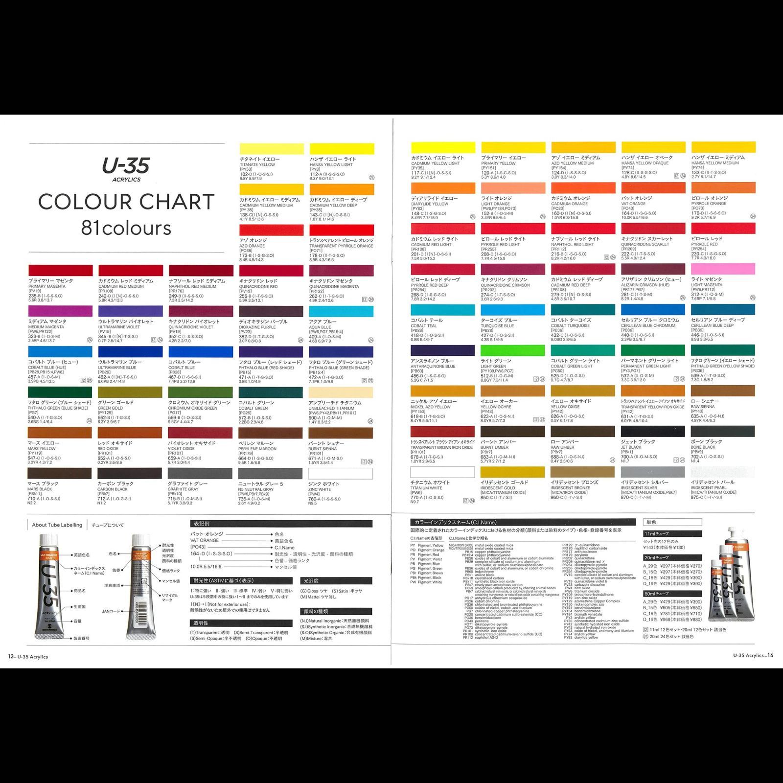 ターナー色彩 Turner Color アクリル絵具 U 35 ヘビーボディータイプ セット UA 18 C 11 ml