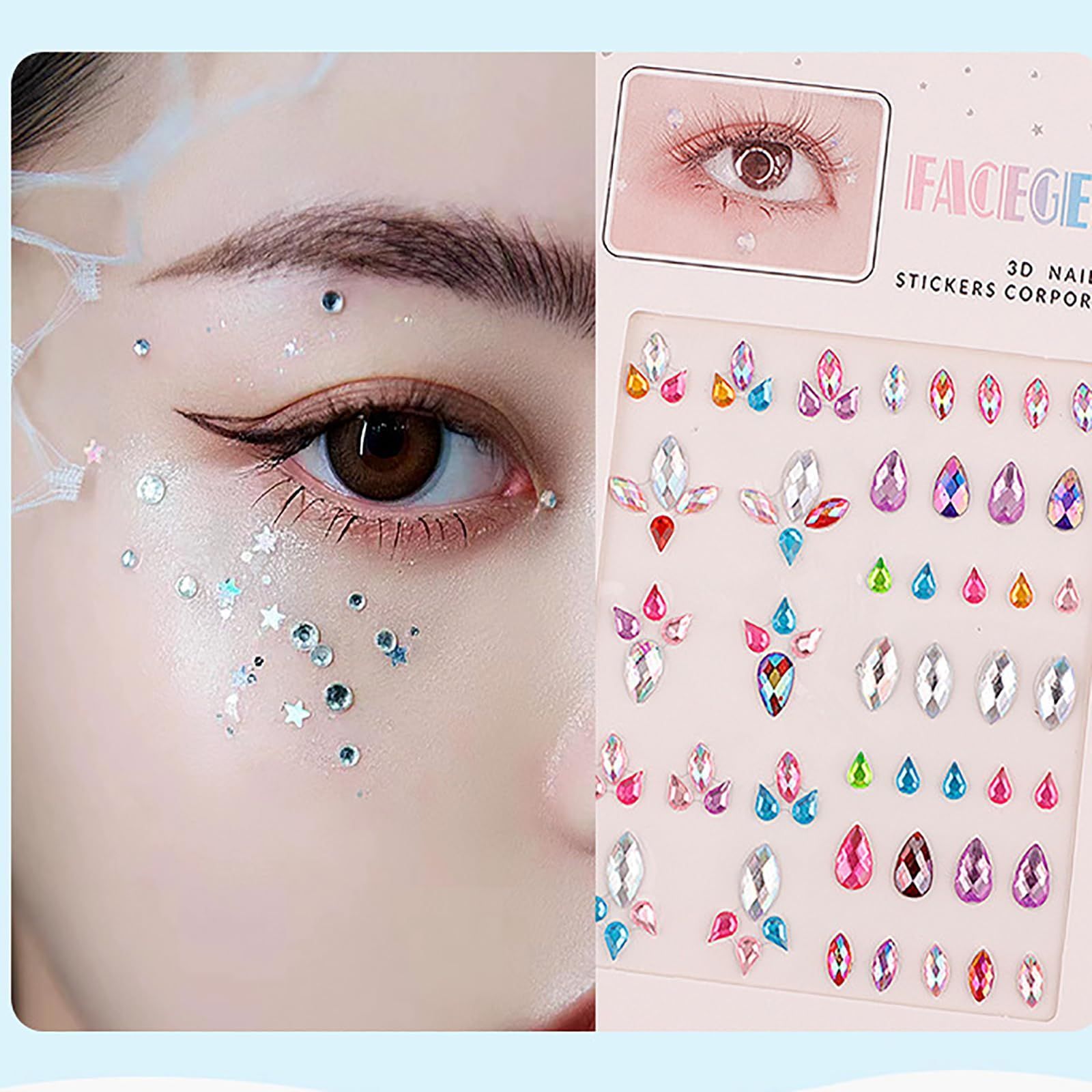 在庫 メイク ラインストーン フェイスシール キラキラ ラインストーンステッカー セット 3 D 光る シール 自己粘着性 顔面デコ デコパーツ 貼り付け ネイルアートパーツ フェイスステッカー DIY用品 C