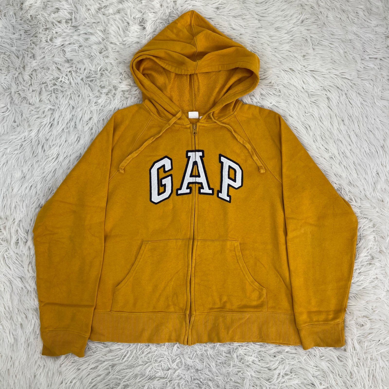 フルジップパーカー フード GAPロゴ イエロー Mサイズ メンズ 男女兼用