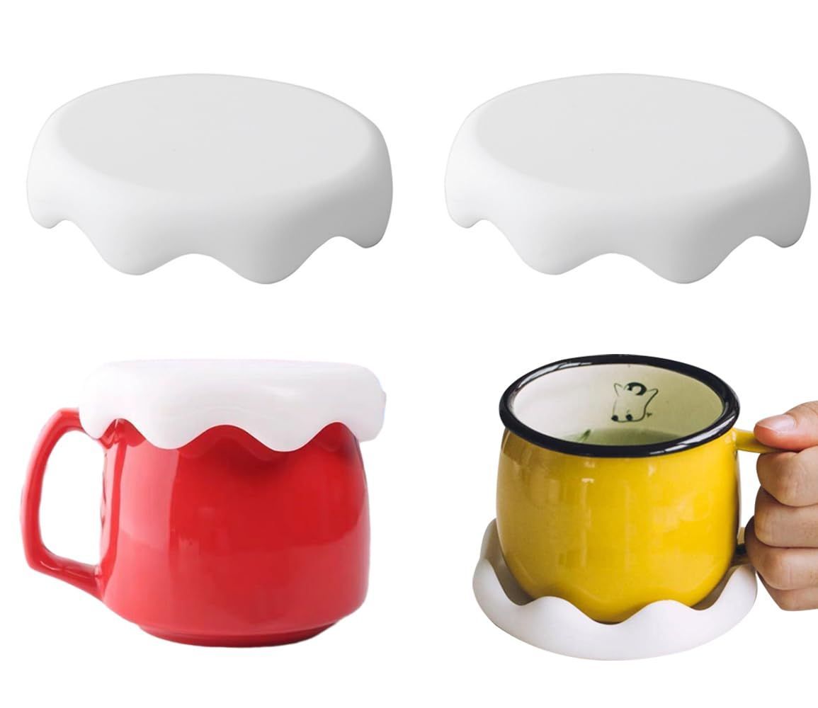 aninako マグカップ カップカバー シリコン 蓋 耐冷 耐熱 漏れ防止 防塵 再利用 食洗機対応 かわいい雪の形 カップ保温 コップ蓋 9.6 cm 2