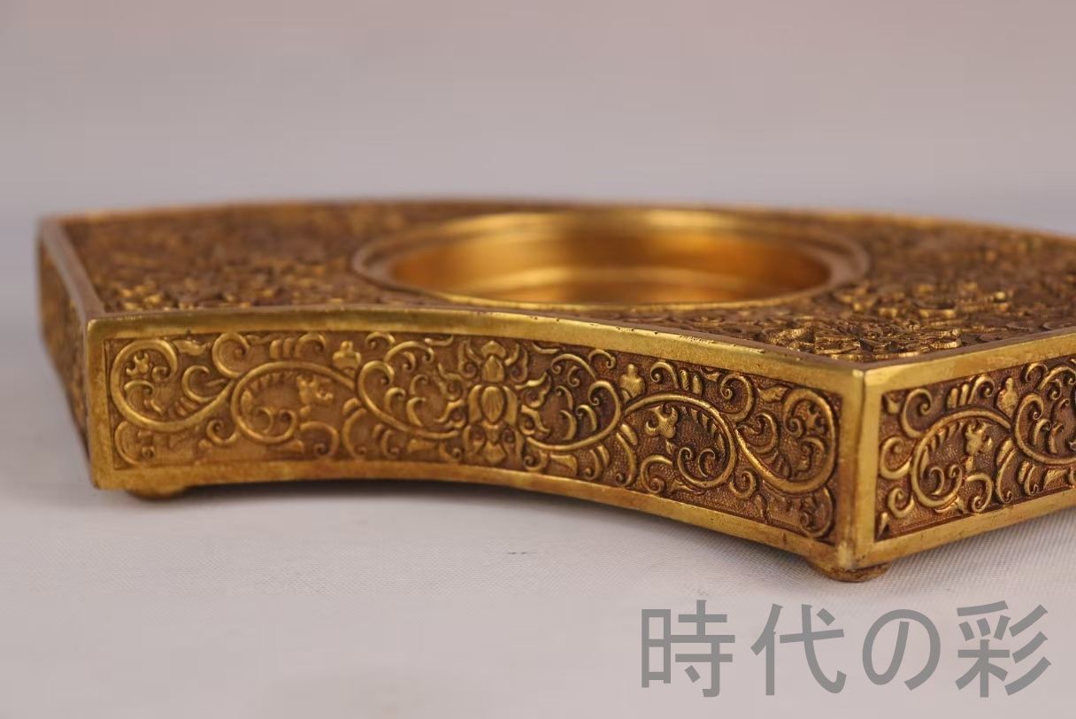 旧蔵 清代 鍍金銅硯台』精銅製文房雅器 鍍金仕上 中国古美術 骨董品