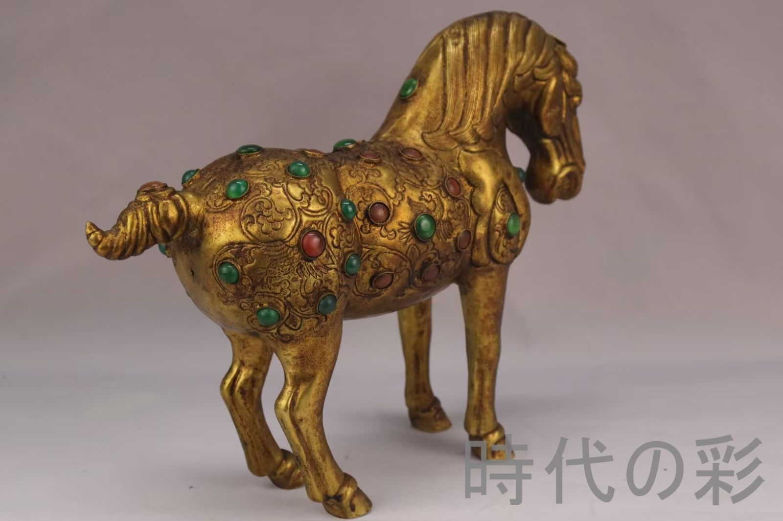 旧蔵 鍍金銅馬』精銅製 鍍金装飾 彫刻馬像 中国古美術 骨董品 置物 純