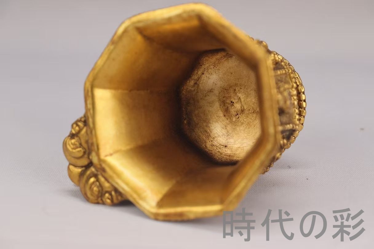 旧蔵 唐代 大唐貞觀款 鍍金銅酒杯』八仙紋 純手作り 精銅製 小型酒器