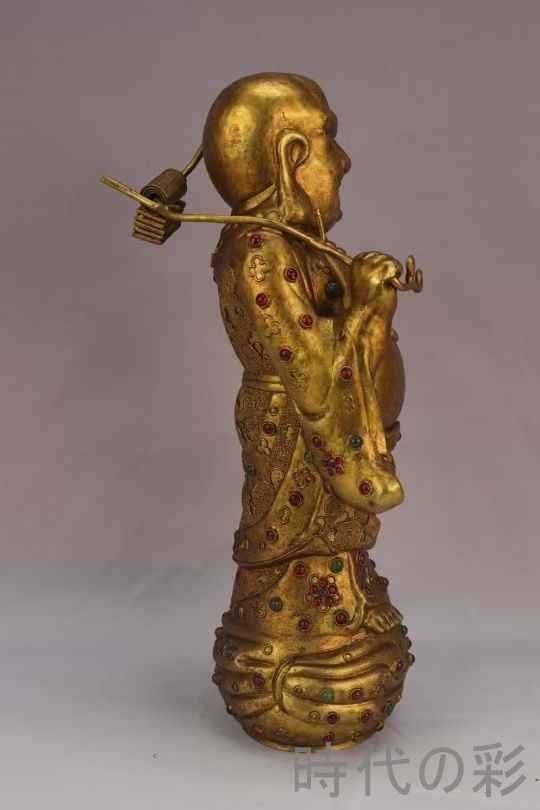 旧蔵 明代 宣德款 鍍金銅仏像』精銅製 仏教美術 骨董品 鍍金装飾 端正