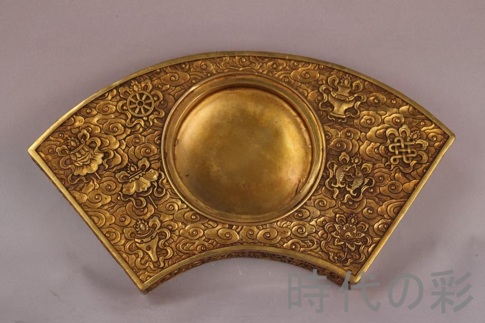 旧蔵 清代 鍍金銅硯台』精銅製文房雅器 鍍金仕上 中国古美術 骨董品