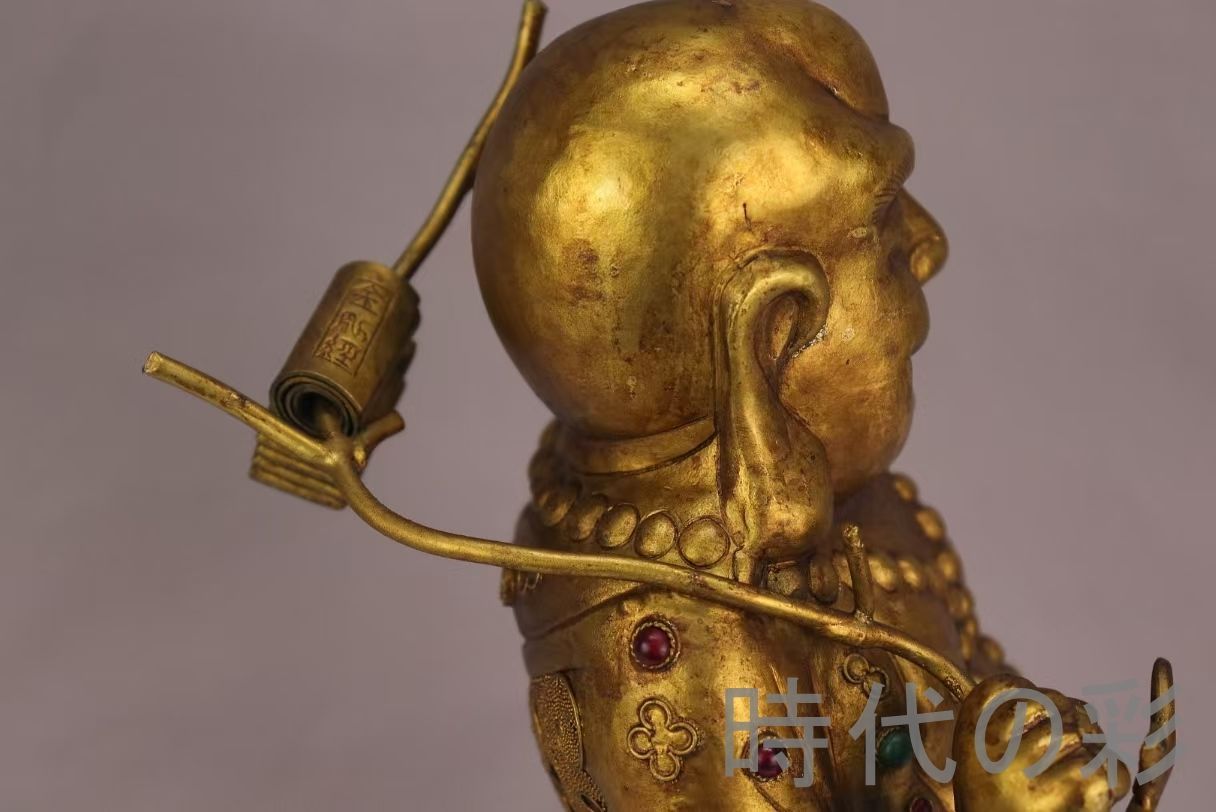 旧蔵 明代 宣德款 鍍金銅仏像』精銅製 仏教美術 骨董品 鍍金装飾 端正