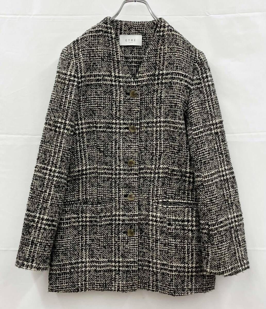 ETRE TOKYO エトレ トウキョウ ノー ジャケット ツイード S ベージュ ブラウン ブラック 通年