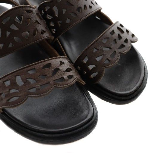 マルニ MARNI レザーサンダル カットデザイン 36 黒 ブラック 茶