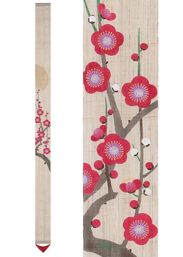 282 京都洛柿庵 のれん Ts-631 細タペ「明か時の梅」麻 100%  タペストリー 細タペストリー 掛け軸 インテリア 和モダン 和風