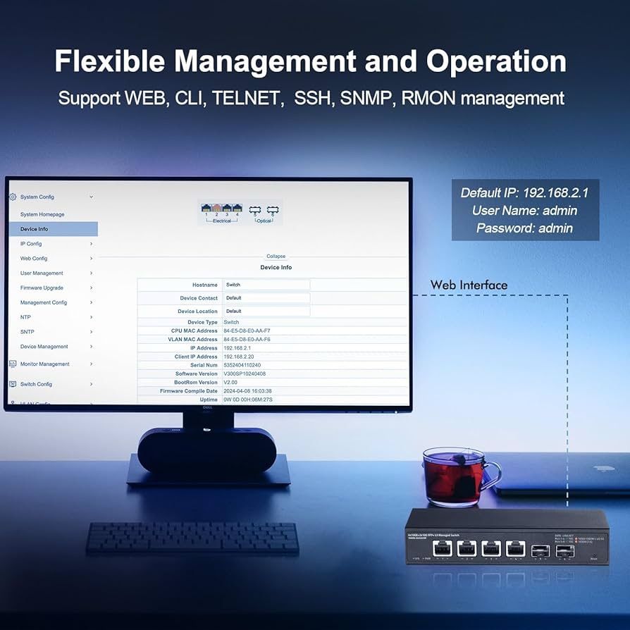 6ポート10ギガビットマネージドスイッチ、4x10G RJ45イーサネット、1G
