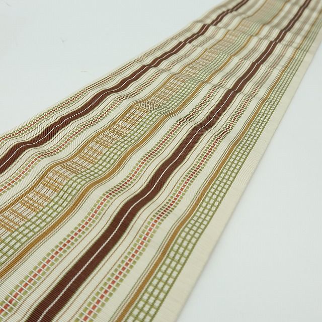 六花 RIKKA 正絹 縞 格子 チェック 半幅小袋帯 着物 A 4015