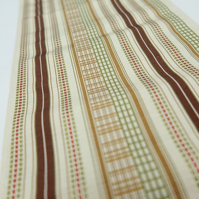  六花 RIKKA 正絹 縞 格子 チェック 半幅小袋帯 着物 A 4015 半巾 半幅 小袋帯 帯