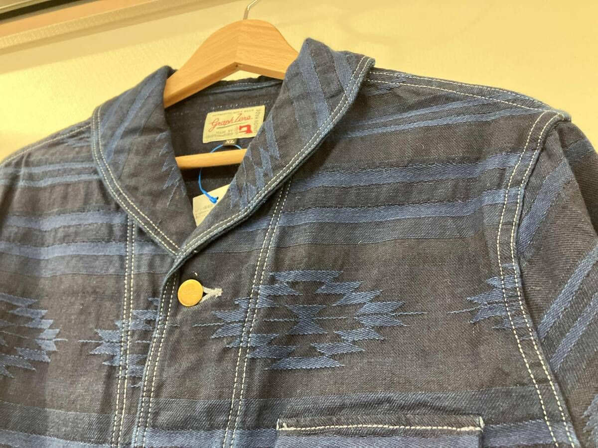 児島ジーンズgraphzero（グラフゼロ）デニムカバーオールオルテガ柄 graphzero グラフゼロ カバーオール デニムジャケット サイズXL 紺