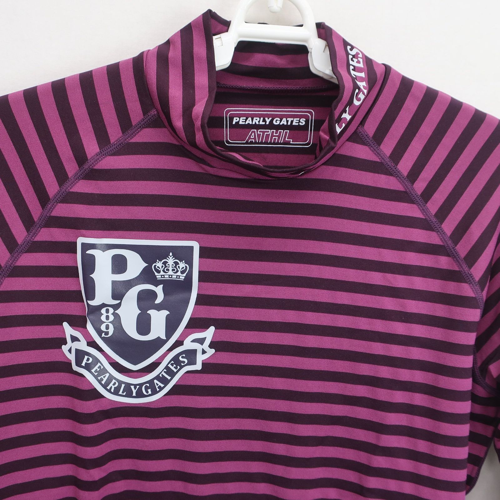 美品】PEARLY GATES(パーリーゲイツ) ハイネックシャツ 紫ボーダー