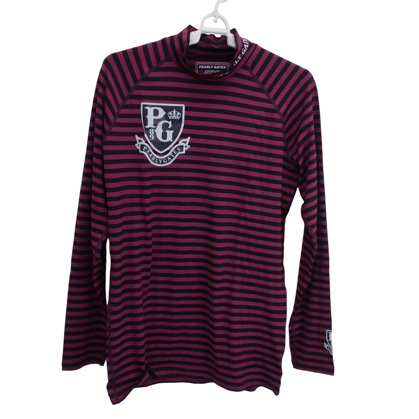 美品】PEARLY GATES(パーリーゲイツ) ハイネックシャツ 紫ボーダー