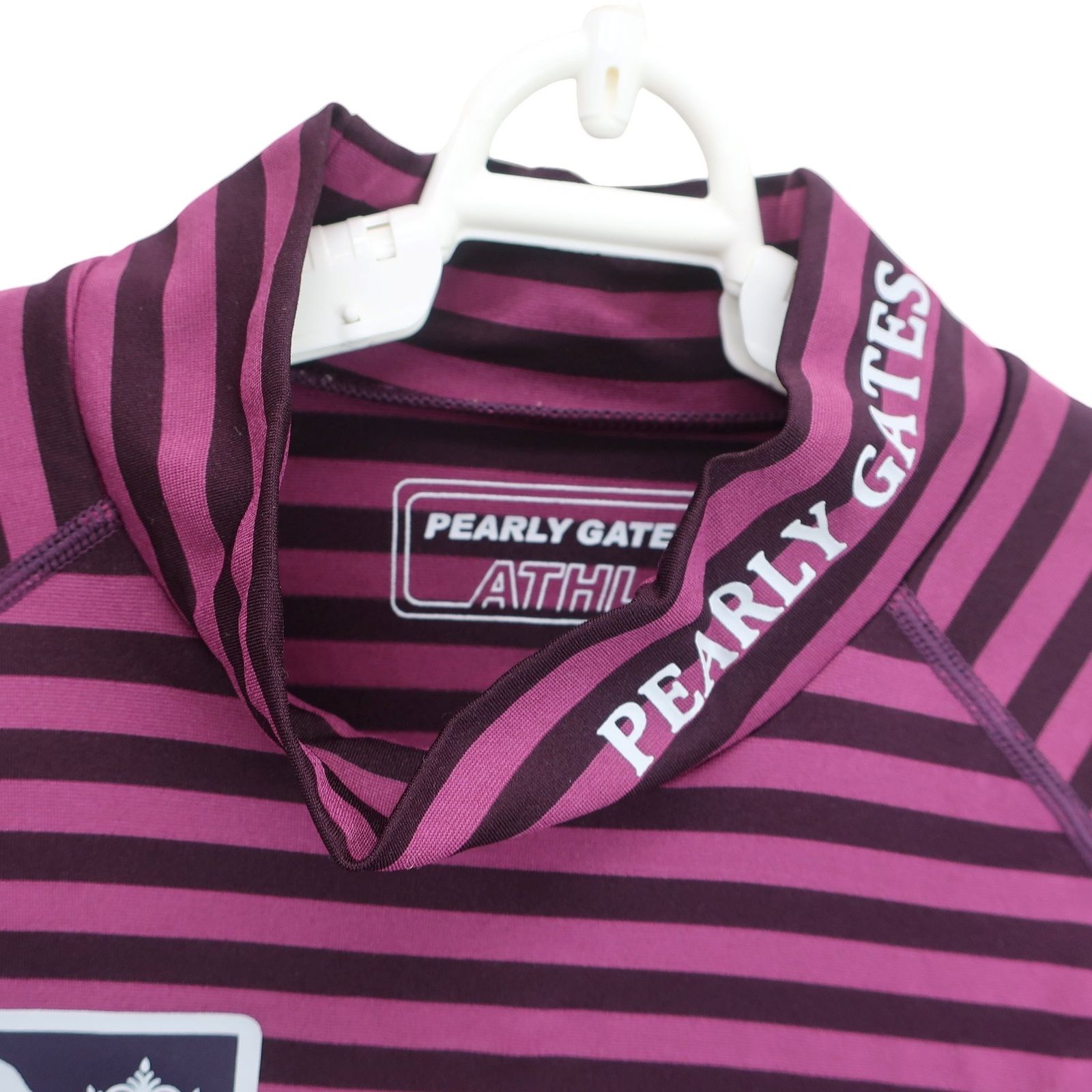 美品】PEARLY GATES(パーリーゲイツ) ハイネックシャツ 紫ボーダー