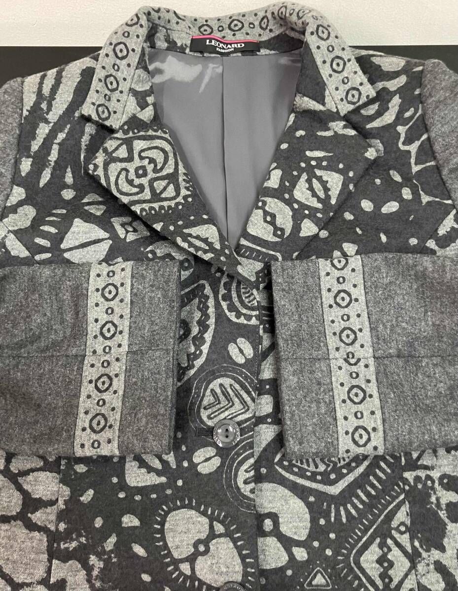LEONARD レオナール テーラードジャケット ウール 切替 グレー ロゴ