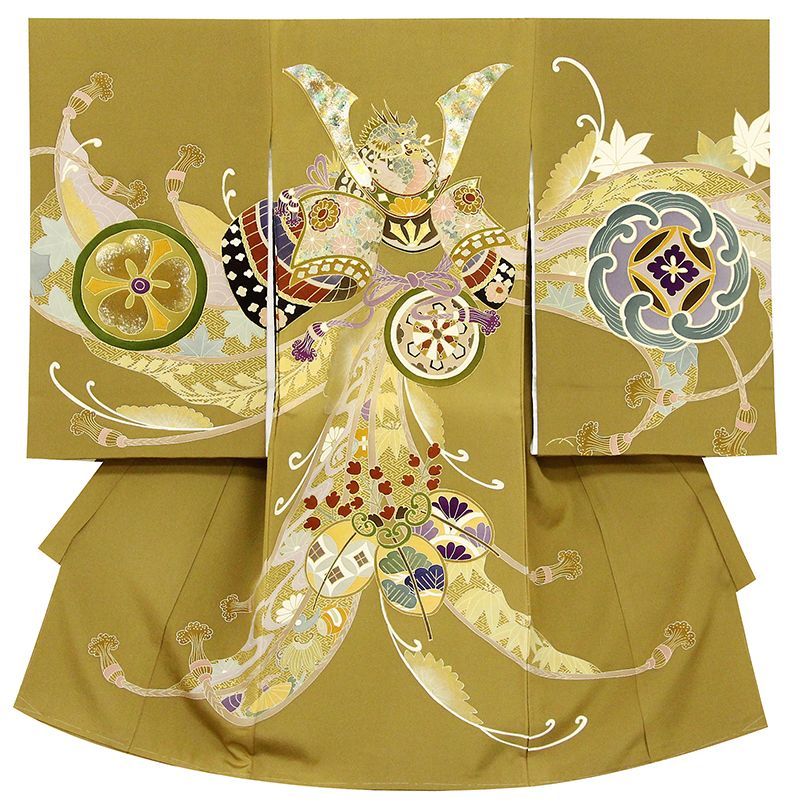 お買い得，格安 ※記念感謝祭☆特撰京友禅伝統工芸手描き染☆大将龍カブトに祝い大熨斗と男らしい古典文多色友禅色箔仕様☆お祝着（10012451） お宮参り用品
