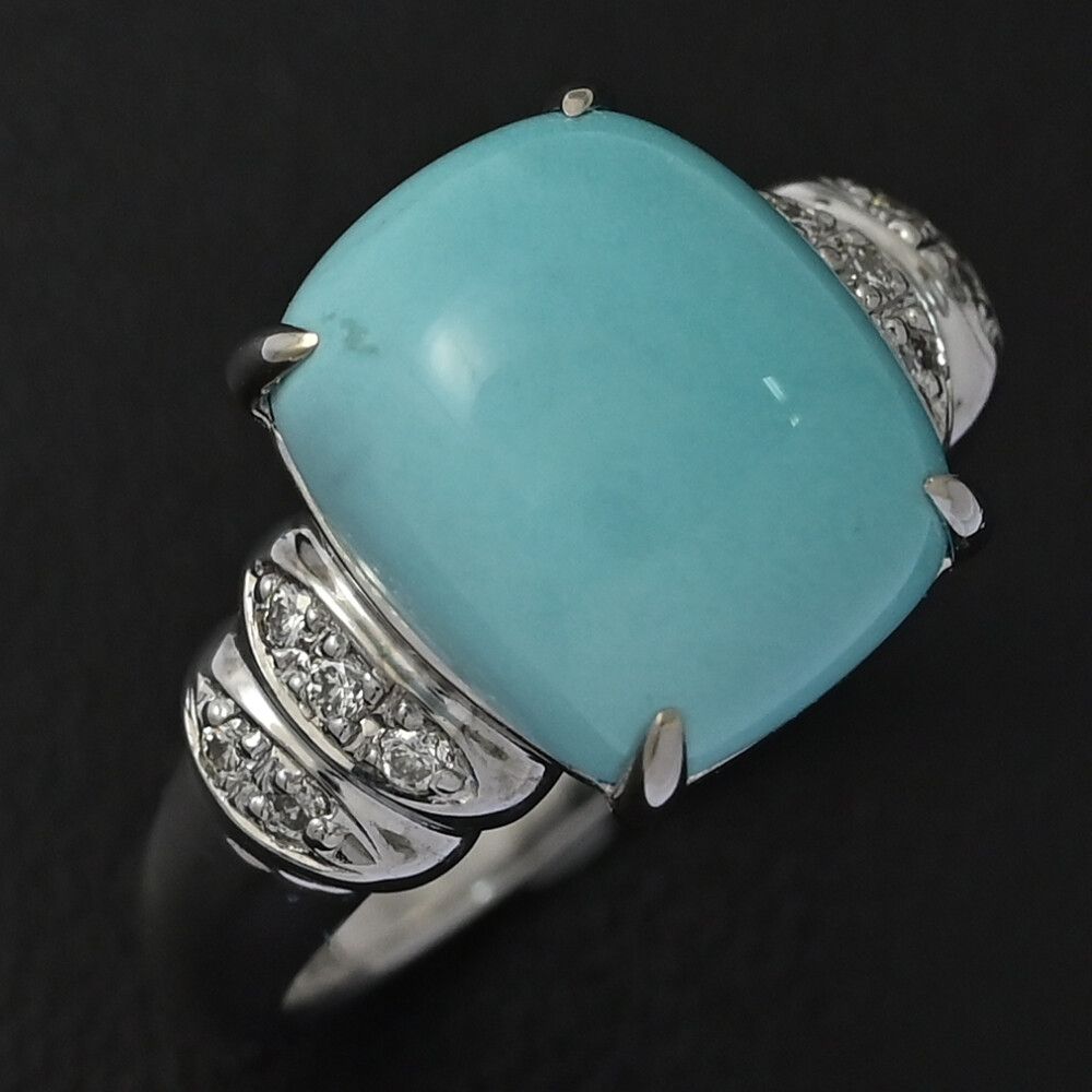 【K18WG】トルコ石 とダイヤモンドリング TU4.47ct/FD:0.1ct/ターコイズ（トルコ石）・ダイヤモンドリング・指輪