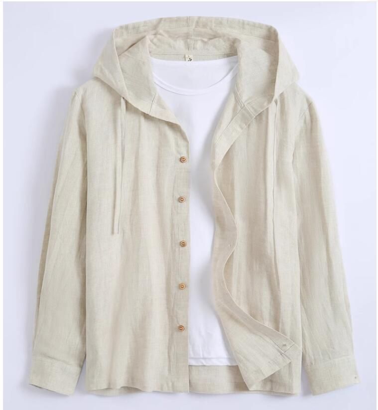 麻パーカー メンズ リネンシャツ 長袖 薄手 開襟 涼しい 羽織 綿麻 パーカー ロングカーディガン UVカット ミドル丈 薄手 ジャケット アウ
