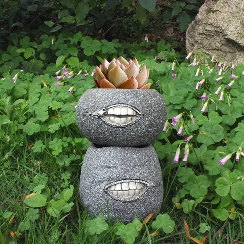 笑う石の植木鉢 インテリア雑貨 鉢植え プランター フラワーポット