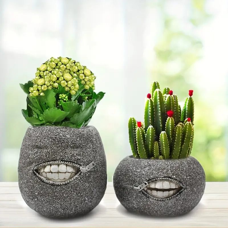 笑う石の植木鉢 インテリア雑貨 鉢植え プランター フラワーポット