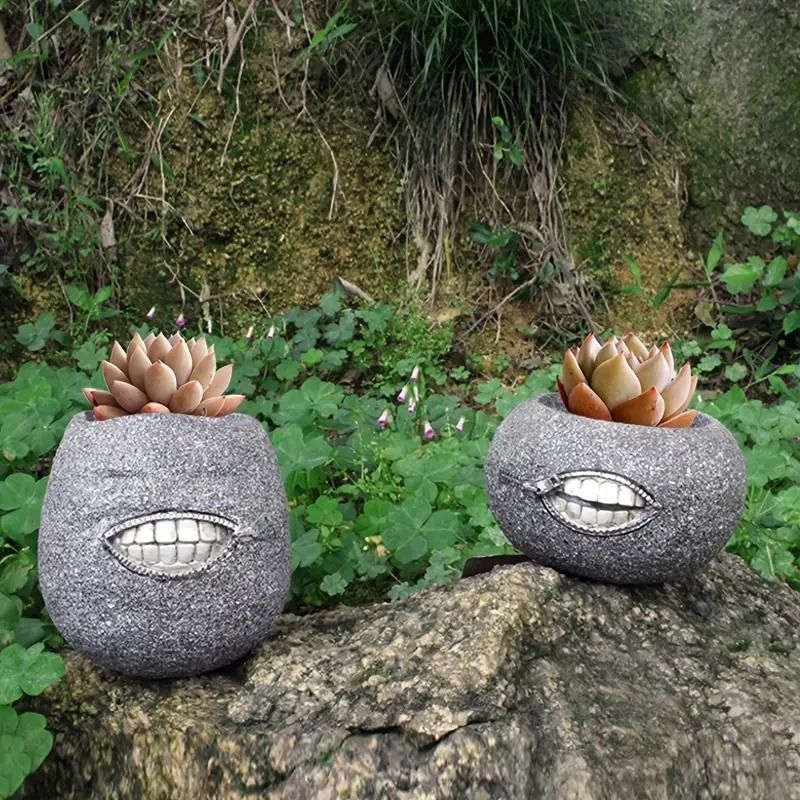 笑う石の植木鉢 インテリア雑貨 鉢植え プランター フラワーポット