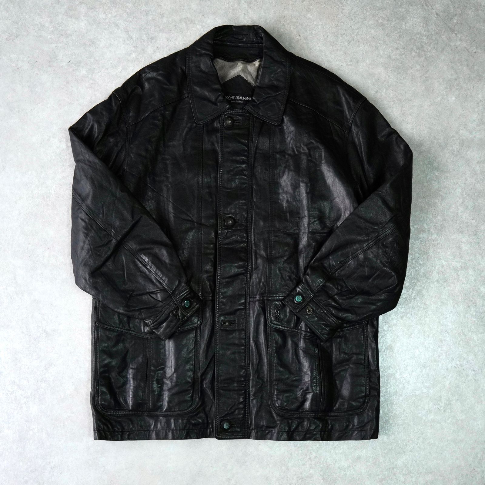 オールレザージャケット　羊革　刺繍ロゴ　エンボス加工　ヴィンテージ BlackFriday限定割引10%オフ】イヴ サンローラン ヴィンテージ