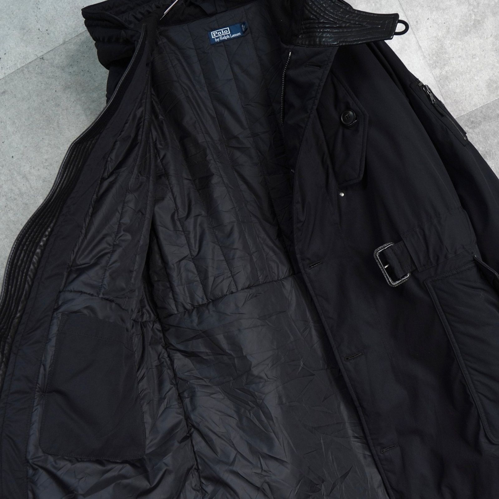 ポロ バイ ラルフローレン レザー切り替え フーデッド 中綿ジャケット