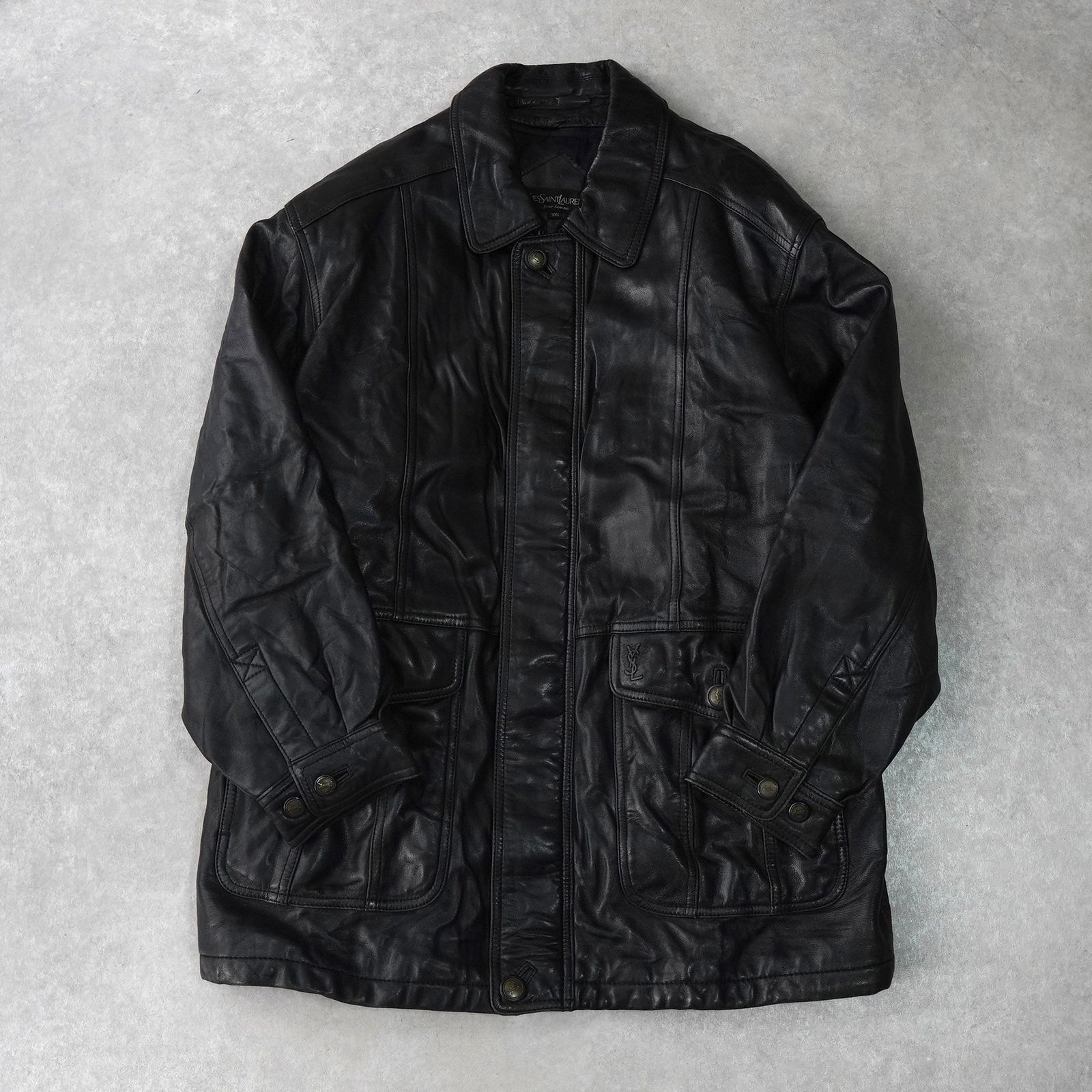 イヴ サンローラン ヴィンテージ エンボス YSLロゴ レザージャケット