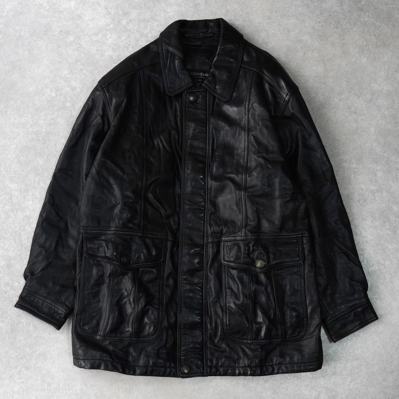 イヴ サンローラン ヴィンテージ エンボス YSLロゴ レザージャケット