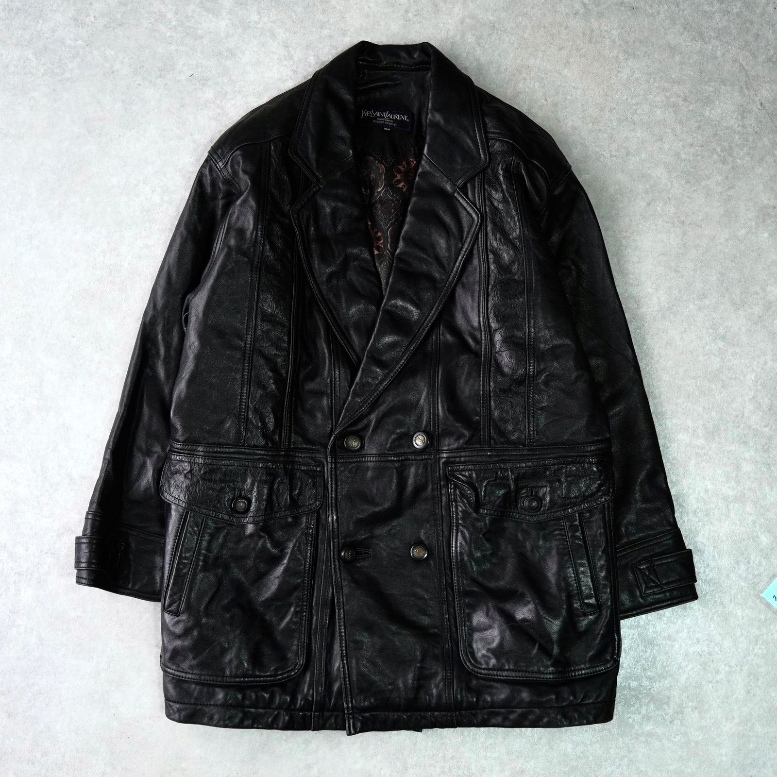 イヴ サンローラン ヴィンテージ 総裏地 YSLロゴボタン レザー