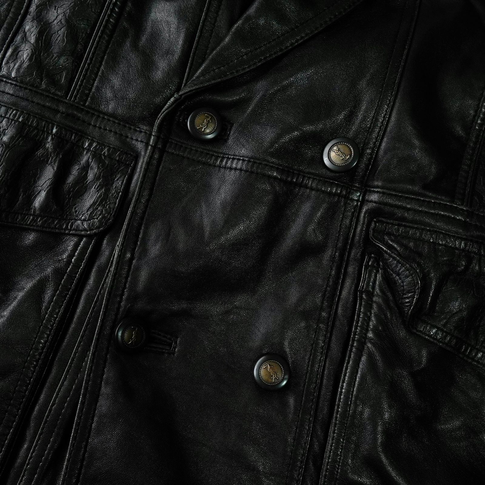 イヴ サンローラン ヴィンテージ 総裏地 YSLロゴボタン レザー