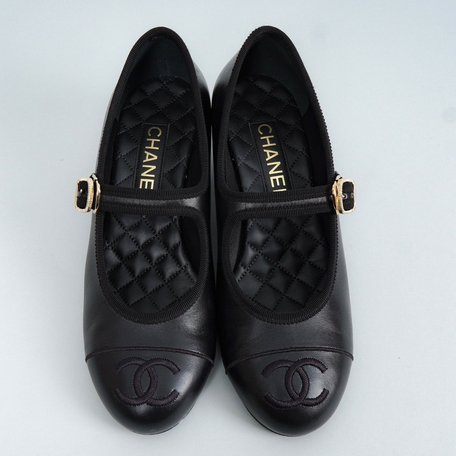 シャネル バレリーナ メリージェーン チャンキーヒール パンプス