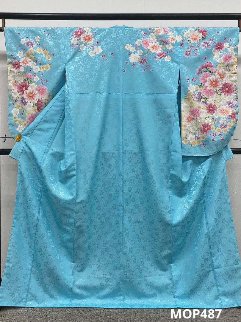 二尺袖 ポリエステル着物 金彩 紋意匠 袴向き 躾糸付き MOP487