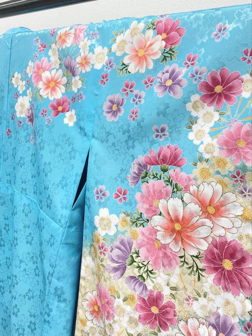 2尺袖 ポリエステル着物 金彩 牡丹 梅 袴用 二尺袖 ポリエステル着物 金彩