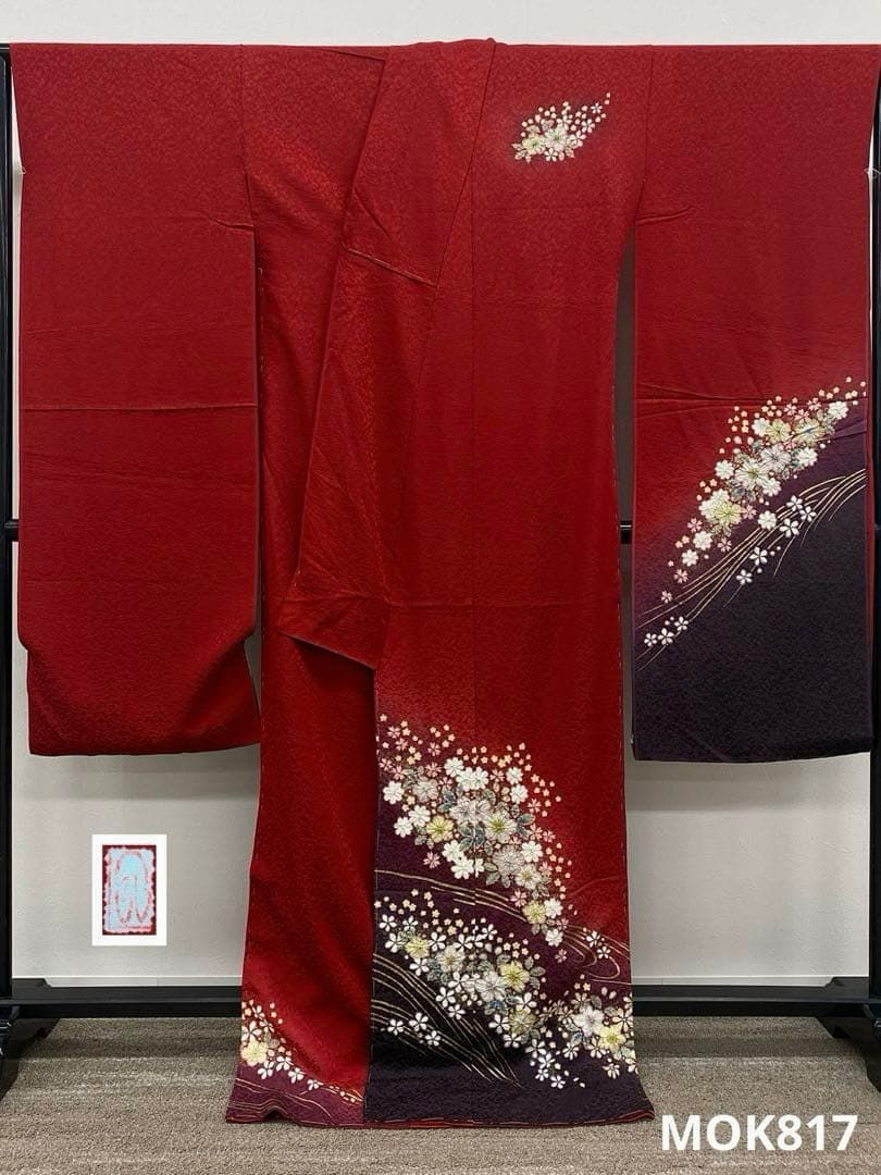 振袖 仮絵羽 銀通し 辻ヶ花 舞台衣装 正絹 未仕立て品 八掛付き MOK817