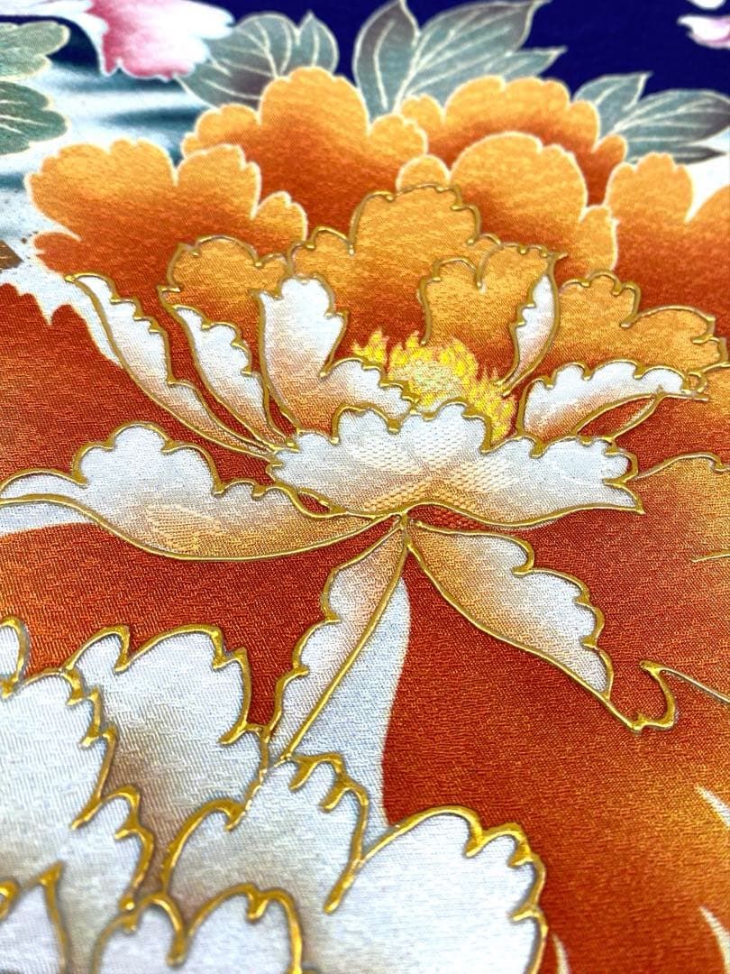 振袖 仮絵羽 金彩 牡丹 舞台衣装 正絹 未仕立て品 八掛付き MOK820