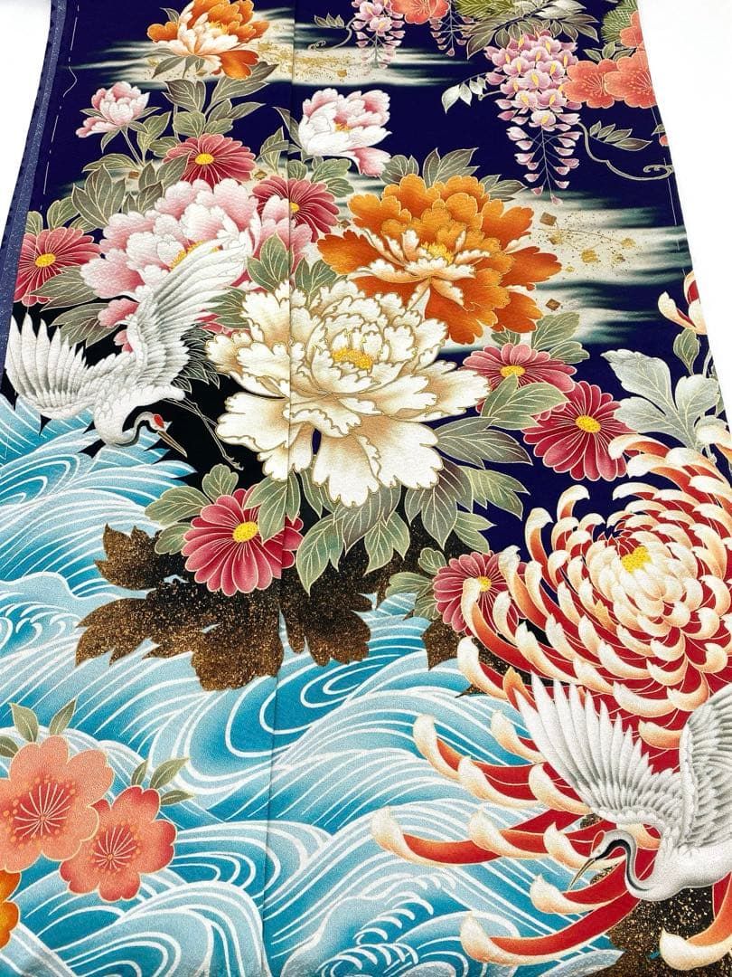 振袖 仮絵羽 金彩 牡丹 舞台衣装 正絹 未仕立て品 八掛付き MOK820