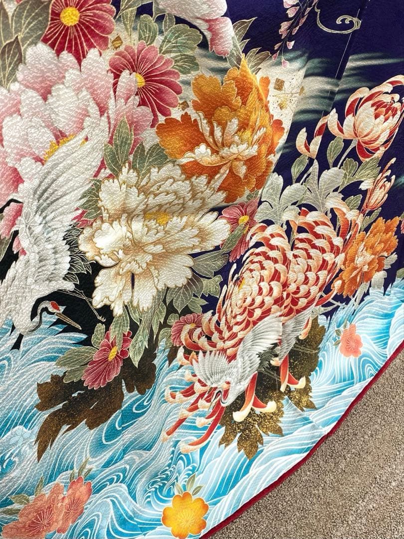 振袖 仮絵羽 舞台衣装 金彩 銀通し 牡丹 鶴 正絹 未仕立て品 八掛付き 振袖 仮絵羽 舞台衣装 金彩 銀通し 牡丹 鶴 正絹 未仕立て品 八