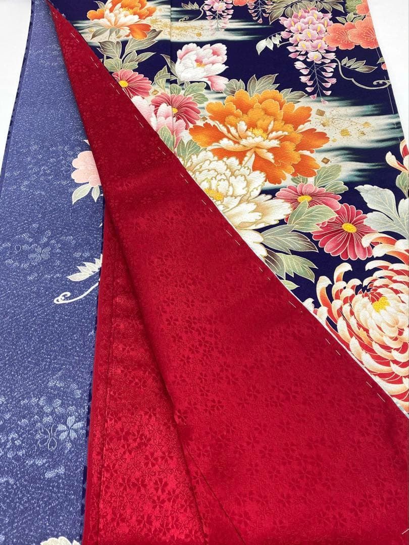 振袖 仮絵羽 金彩 牡丹 舞台衣装 正絹 未仕立て品 八掛付き MOK820