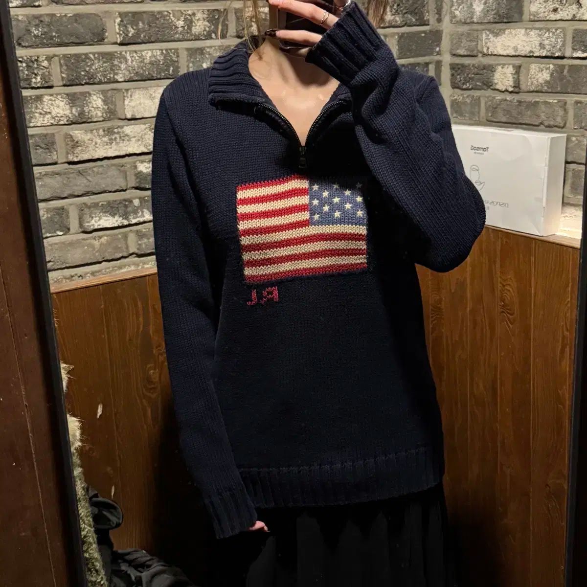 ポロ ラルフローレン ネイビー 星条旗 ハーフジップ セーター ニット